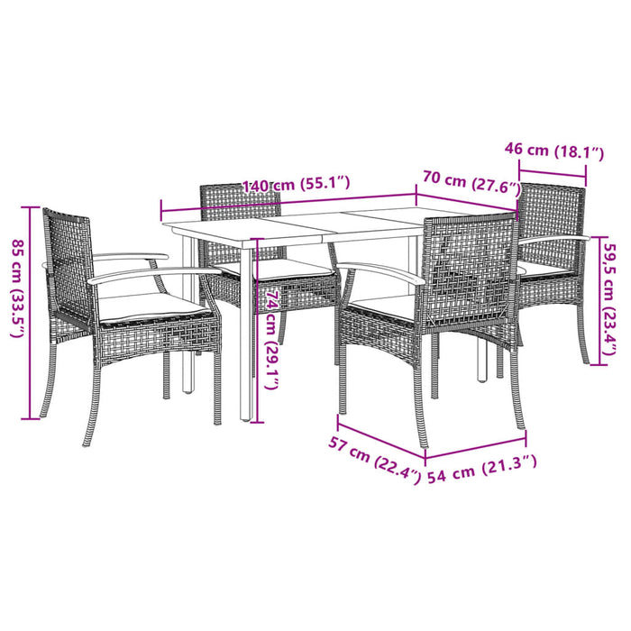 Set mobilier de grădină cu perne, 5 piese, gri, poliratan - WALTI WALTI