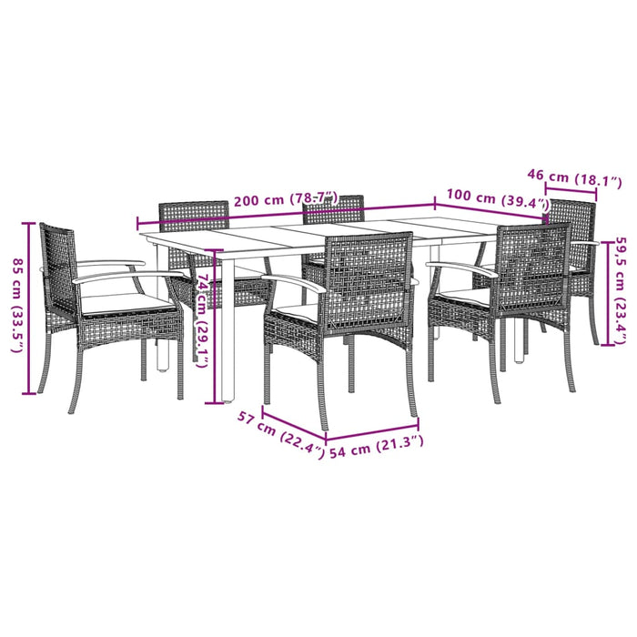 Set mobilier de grădină cu perne, 7 piese, gri, poliratan - WALTI WALTI