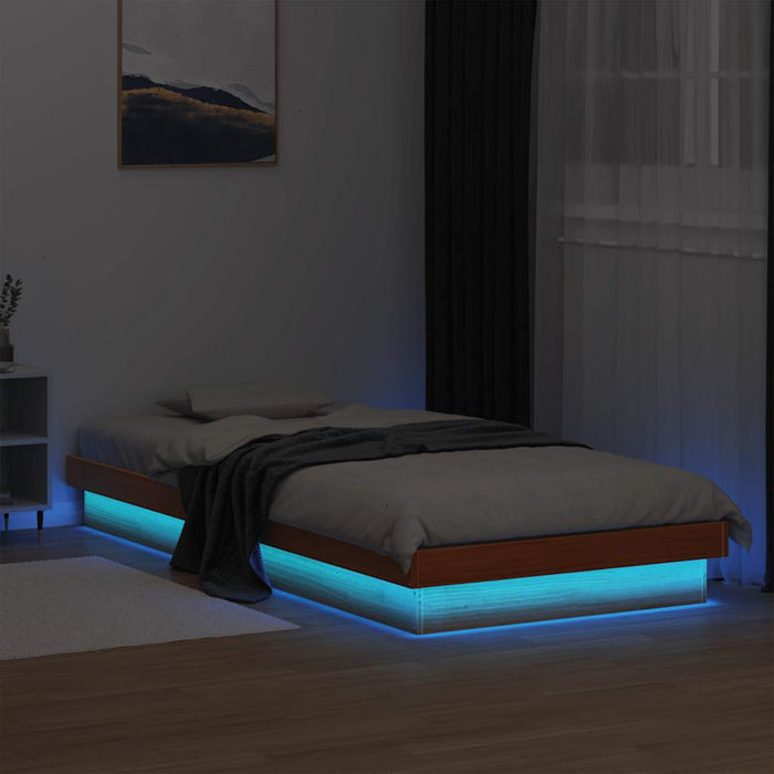 Cadru de pat cu LED, maro ceruit, 90x200 cm, lemn masiv de pin - WALTI WALTI