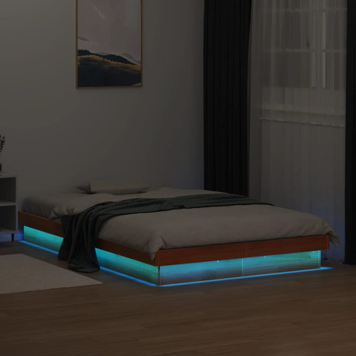 Cadru de pat cu LED, maro ceruit, 120x200 cm, lemn masiv de pin - WALTI WALTI
