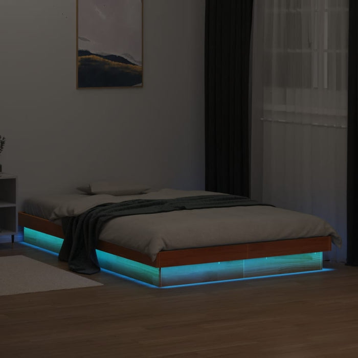 Cadru pat cu LED, maro ceruit, 140x200 cm, lemn masiv de pin - WALTI WALTI