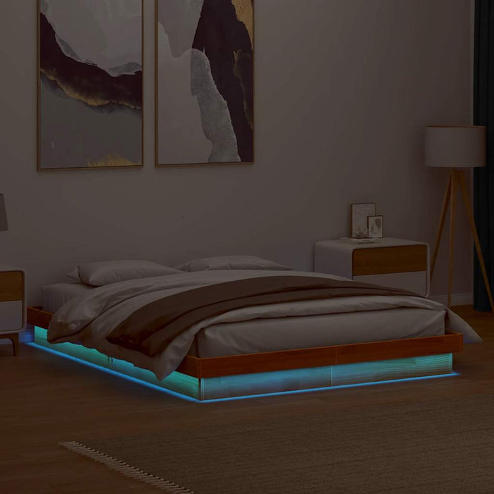 Cadru de pat cu LED, maro ceruit, 150x200 cm, lemn masiv de pin - WALTI WALTI