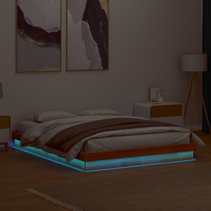 Cadru de pat cu LED, maro ceruit, 160x200 cm, lemn masiv de pin - WALTI WALTI