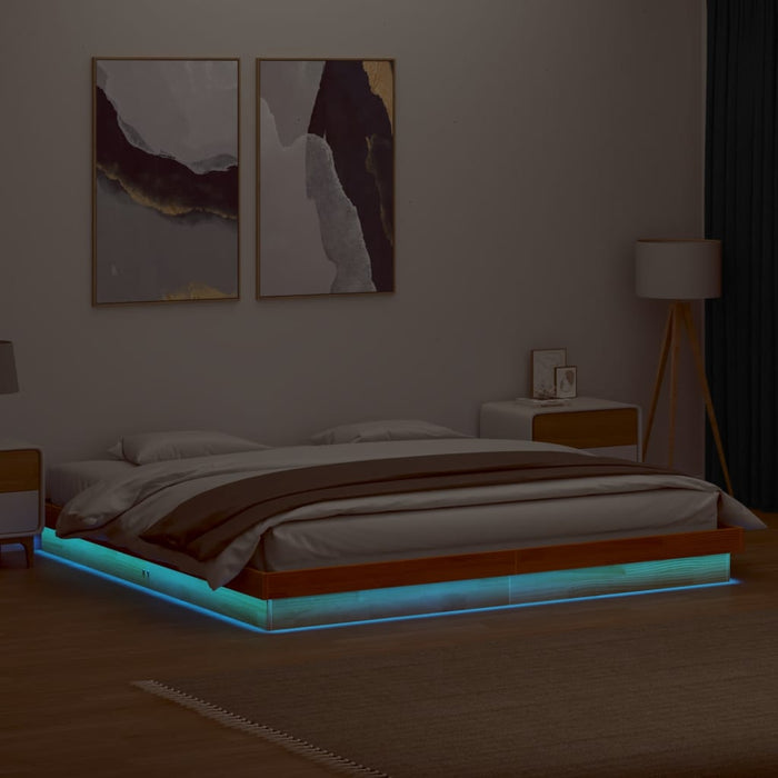 Cadru de pat cu LED, maro ceruit, 200x200 cm, lemn masiv de pin - WALTI WALTI