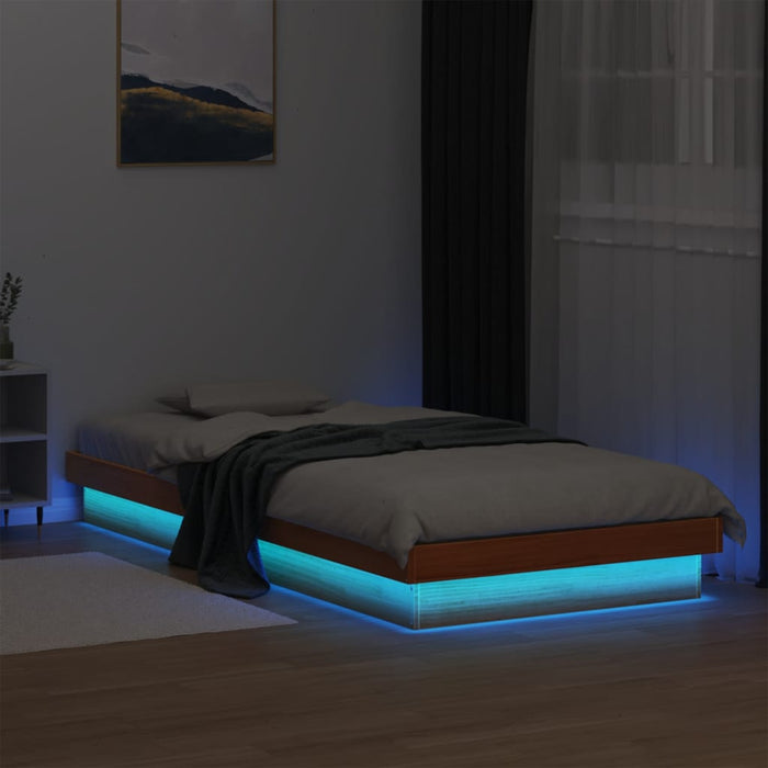 Cadru de pat cu LED, maro ceruit, 90x190 cm, lemn masiv de pin - WALTI WALTI
