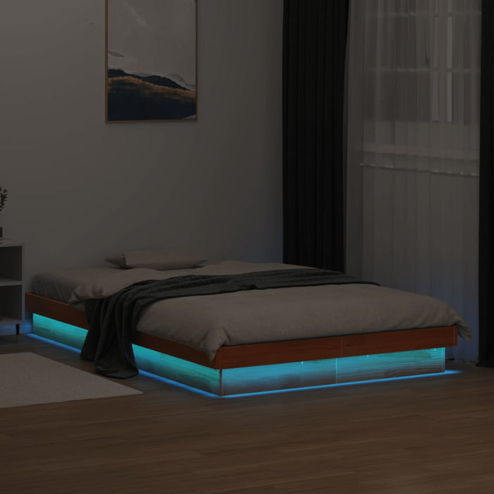Cadru de pat cu LED, maro ceruit, 120x190 cm, lemn masiv de pin - WALTI WALTI