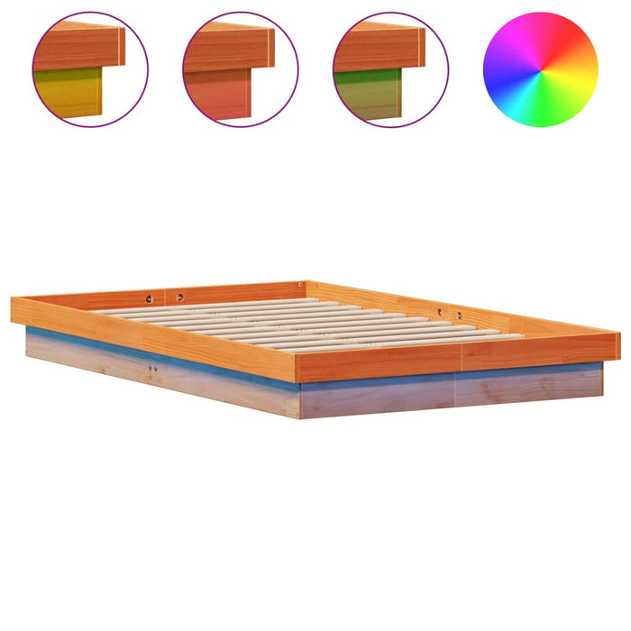Cadru de pat cu LED, maro ceruit, 135x190 cm, lemn masiv de pin - WALTI WALTI