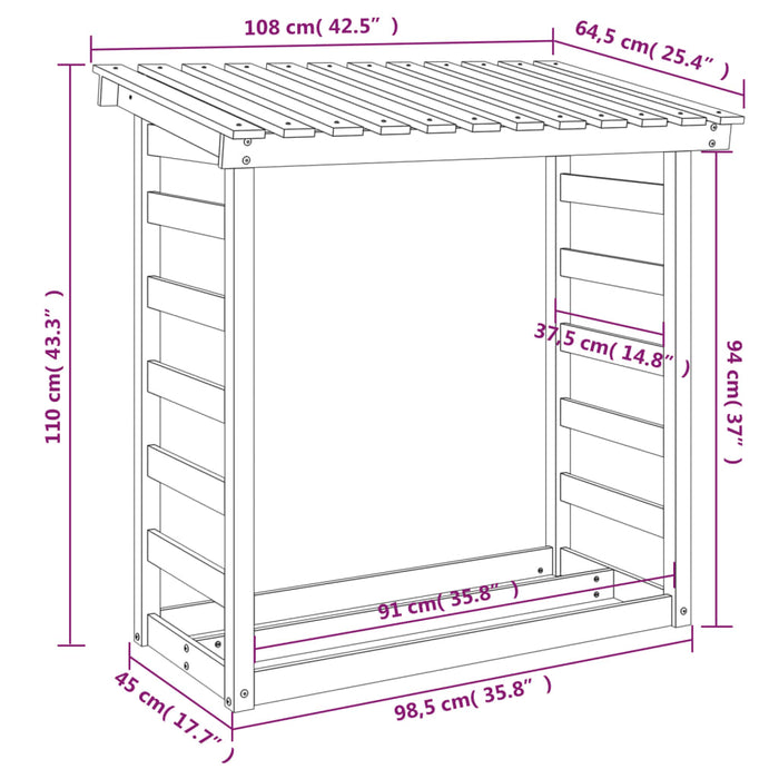 Rastel lemne de foc, maro ceruit, 108x64,5x110cm lemn masiv pin - WALTI WALTI