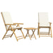 Set de bistro pliabil, 3 piese, cu perne alb crem, bambus - WALTI WALTI