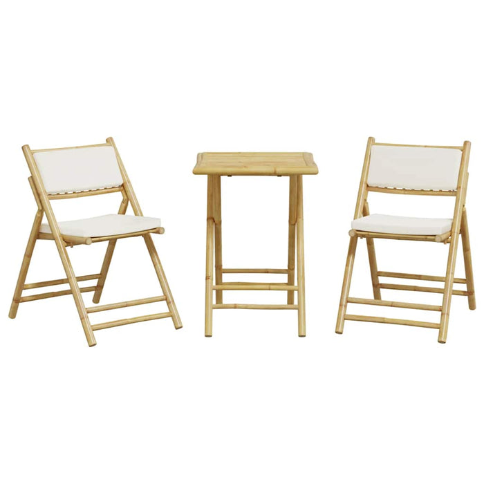Set de bistro pliabil, 3 piese, cu perne alb crem, bambus - WALTI WALTI
