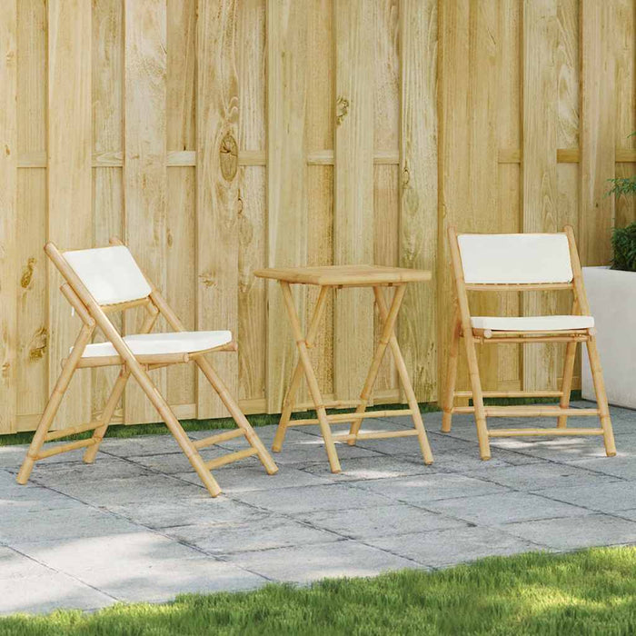 Set de bistro pliabil, 3 piese, cu perne alb crem, bambus - WALTI WALTI