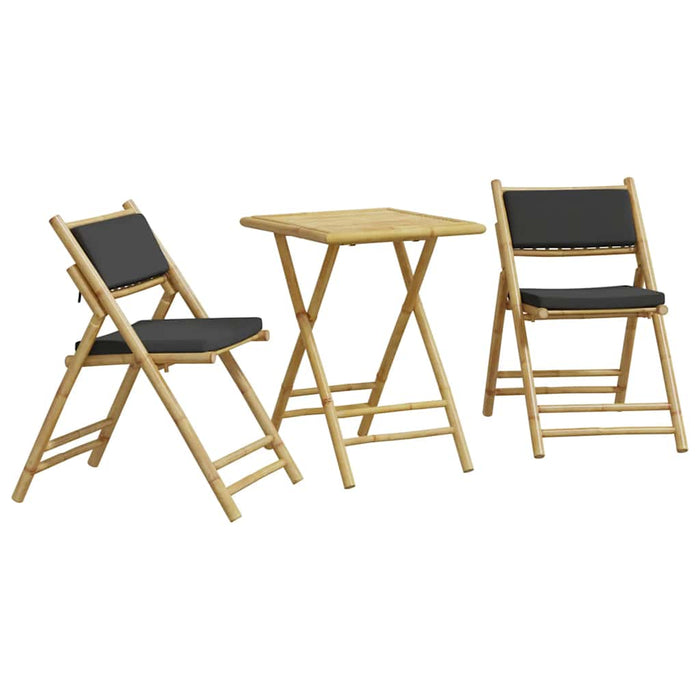 Set de bistro pliabil, 3 piese, cu perne gri închis, bambus - WALTI WALTI