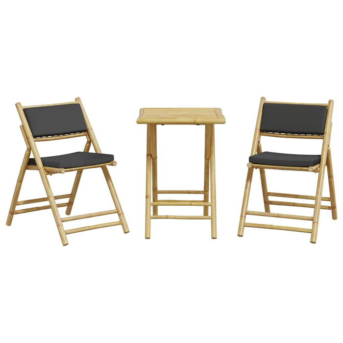 Set de bistro pliabil, 3 piese, cu perne gri închis, bambus - WALTI WALTI