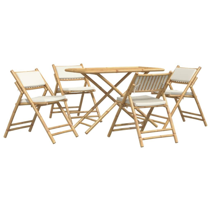 Set de bistro pliabil, 5 piese, cu perne alb crem, bambus - WALTI WALTI