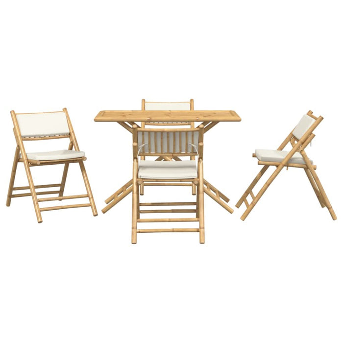 Set de bistro pliabil, 5 piese, cu perne alb crem, bambus - WALTI WALTI
