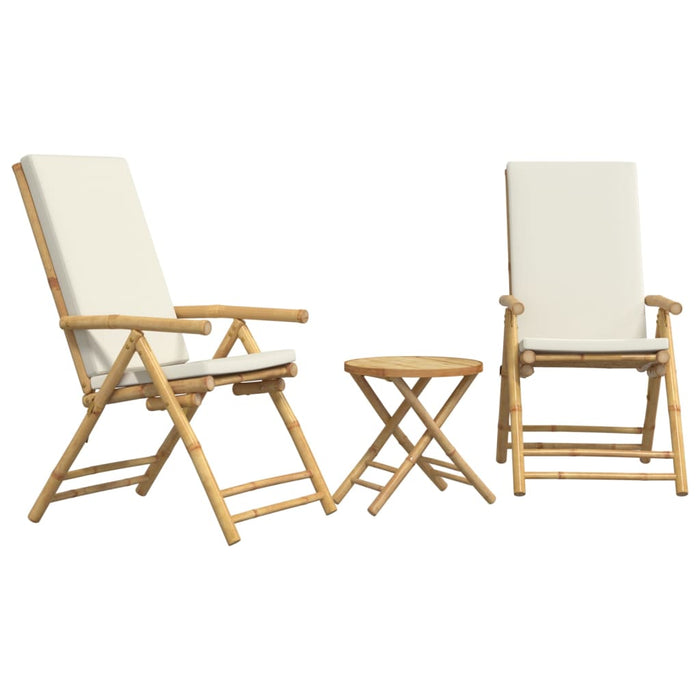 Set de bistro pliabil, 3 piese, cu perne alb crem, bambus - WALTI WALTI
