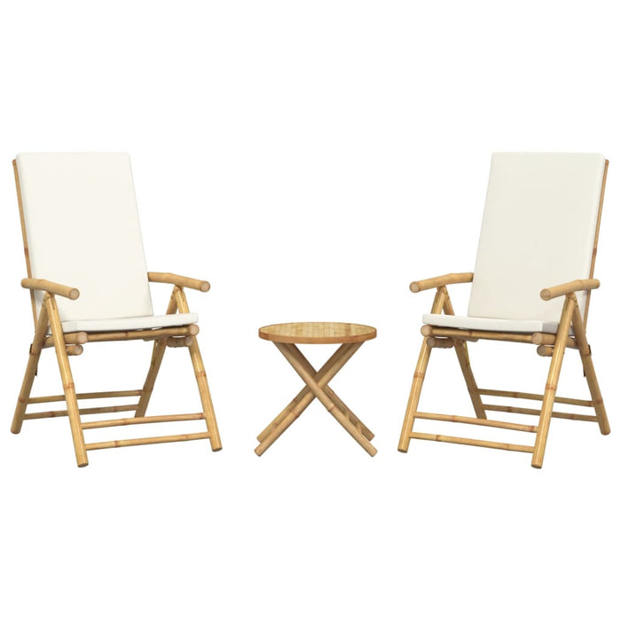 Set de bistro pliabil, 3 piese, cu perne alb crem, bambus - WALTI WALTI