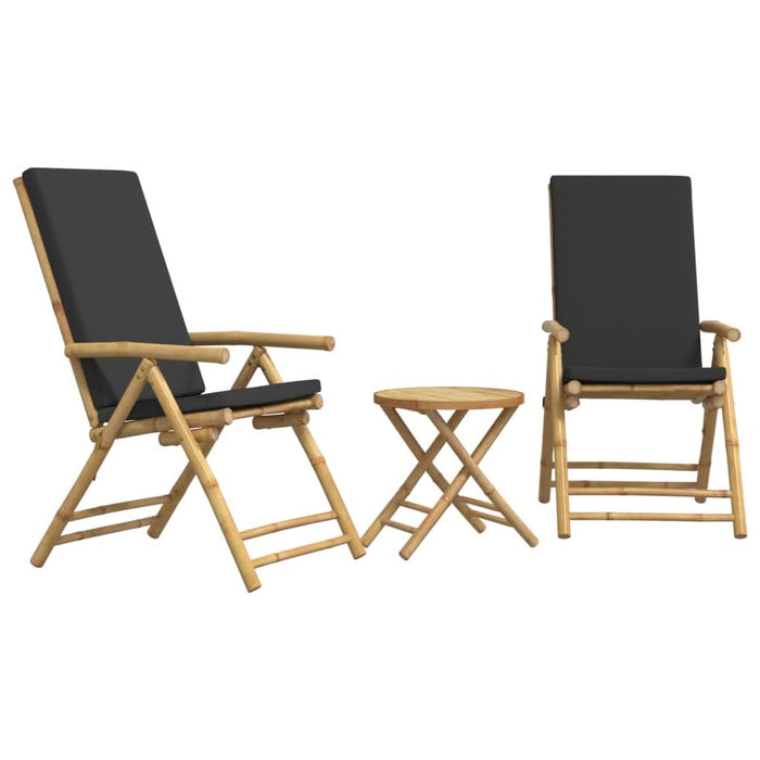 Set de bistro pliabil, 3 piese, cu perne gri închis, bambus - WALTI WALTI