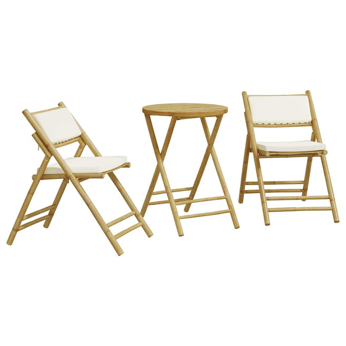 Set de bistro pliabil, 3 piese, cu perne alb crem, bambus WALTI