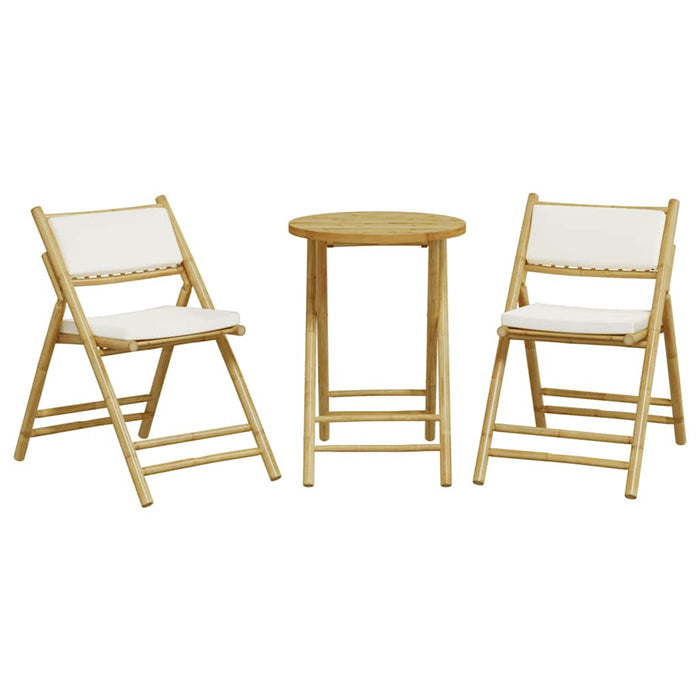 Set de bistro pliabil, 3 piese, cu perne alb crem, bambus WALTI