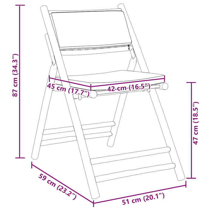 Set de bistro pliabil, 3 piese, cu perne alb crem, bambus WALTI
