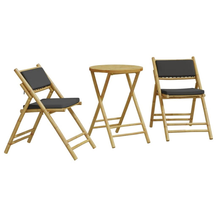 Set de bistro pliabil, 3 piese, cu perne gri închis, bambus - WALTI WALTI