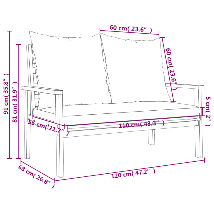 Set mobilier de grădină cu perne, 3 piese, lemn masiv acacia - WALTI WALTI