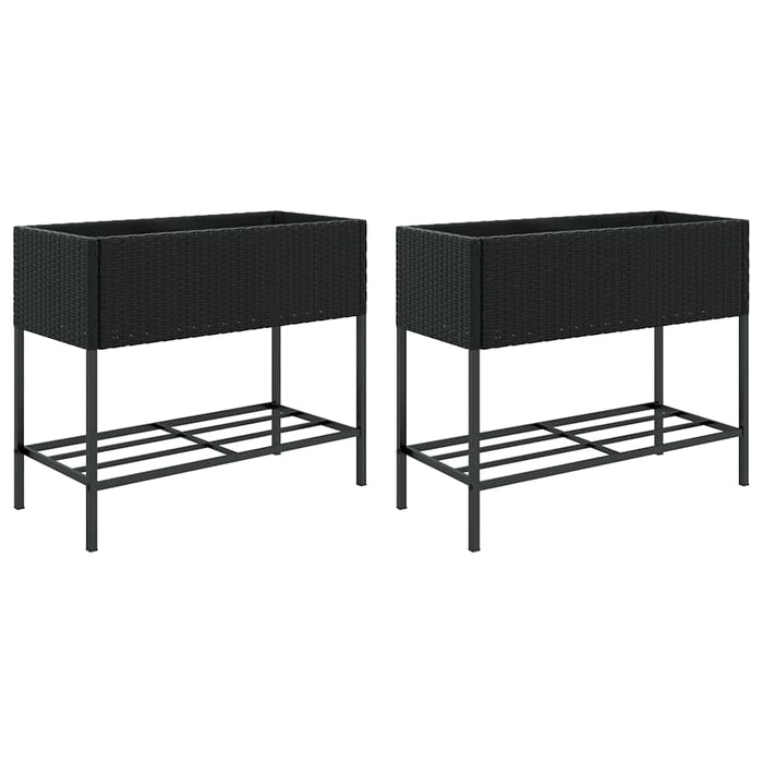 Jardiniere de grădină cu raft 2 buc. negru 90x40x75cm poliratan - WALTI WALTI