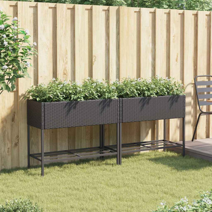 Jardiniere de grădină cu raft 2 buc. negru 90x40x75cm poliratan - WALTI WALTI