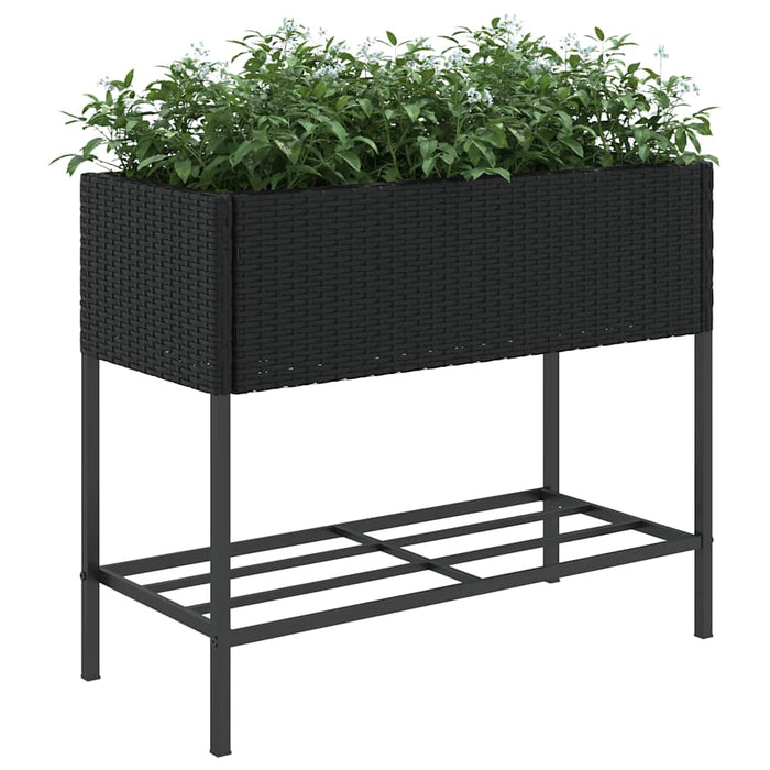Jardiniere de grădină cu raft 2 buc. negru 90x40x75cm poliratan - WALTI WALTI