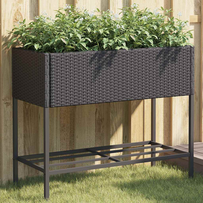 Jardiniere de grădină cu raft 2 buc. negru 90x40x75cm poliratan - WALTI WALTI