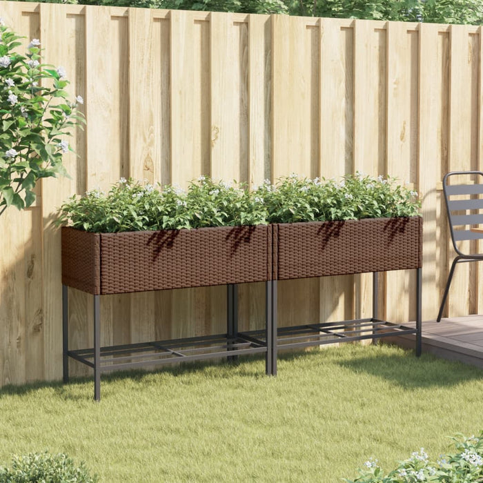 Jardiniere de grădină cu raft 2 buc. maro 90x40x75cm poliratan - WALTI WALTI
