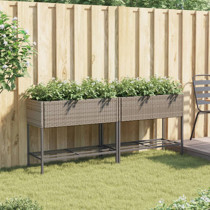Jardiniere de grădină cu raft 2 buc. gri 90x40x75cm poliratan - WALTI WALTI