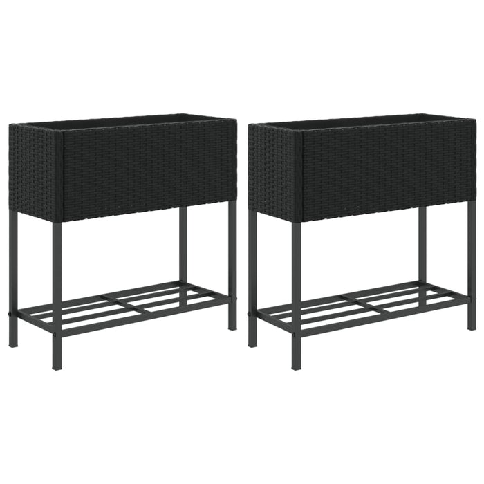 Jardiniere de grădină cu raft 2 buc. negru 70x28x70cm poliratan - WALTI WALTI
