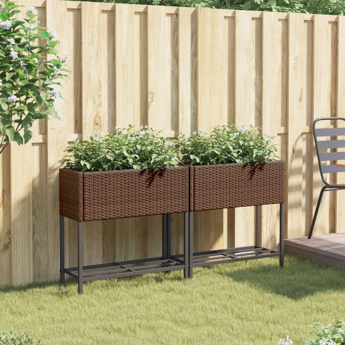 Jardiniere de grădină cu raft 2 buc. maro 70x28x70cm poliratan - WALTI WALTI
