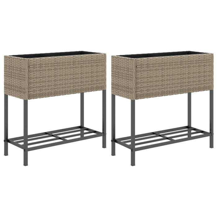 Jardiniere de grădină cu raft 2 buc. gri 70x28x70cm poliratan - WALTI WALTI