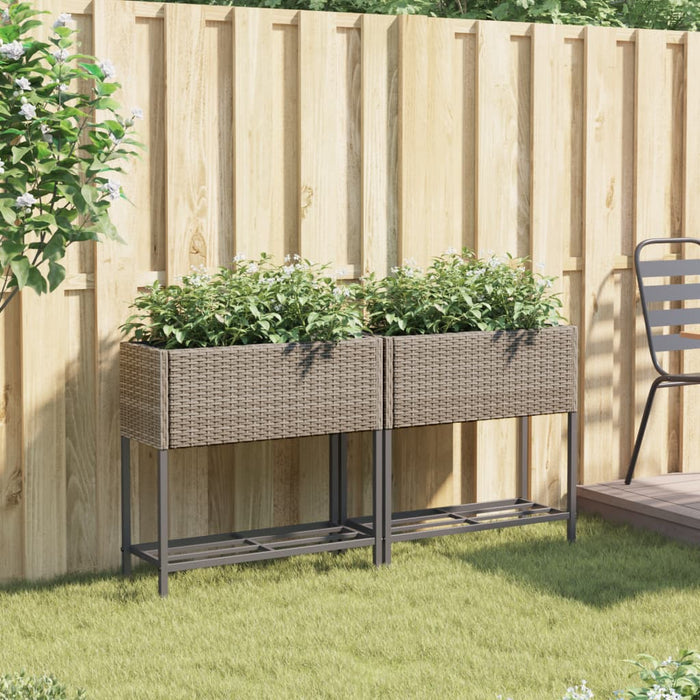 Jardiniere de grădină cu raft 2 buc. gri 70x28x70cm poliratan - WALTI WALTI