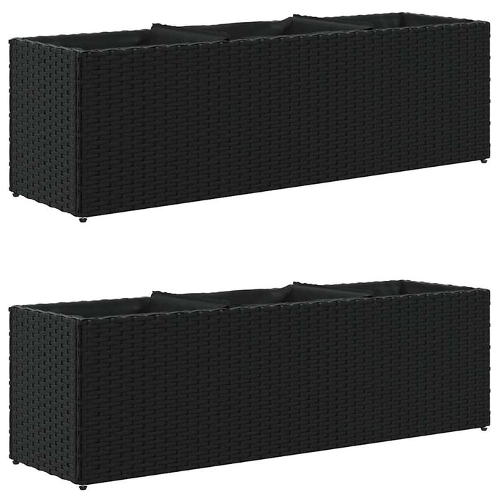 Jardiniere grădină 3 ghivece 2 buc. negru 105x30x32cm poliratan - WALTI WALTI