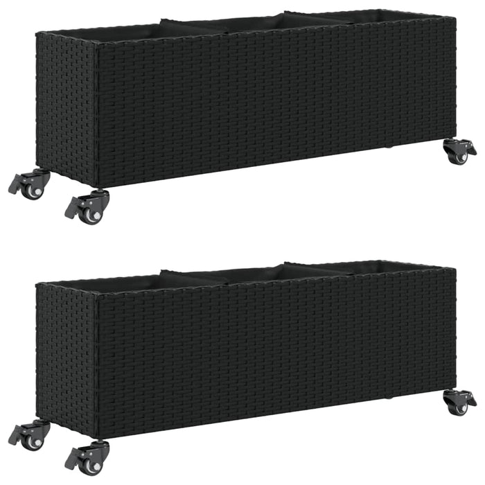 Jardiniere grădină cu roți 2 buc. negru 107x32x38 cm poliratan - WALTI WALTI