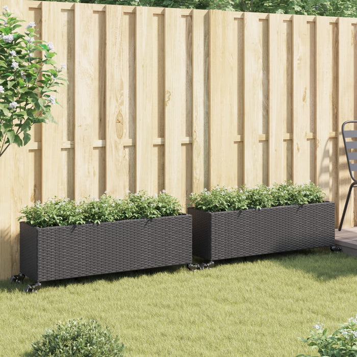 Jardiniere grădină cu roți 2 buc. negru 107x32x38 cm poliratan - WALTI WALTI