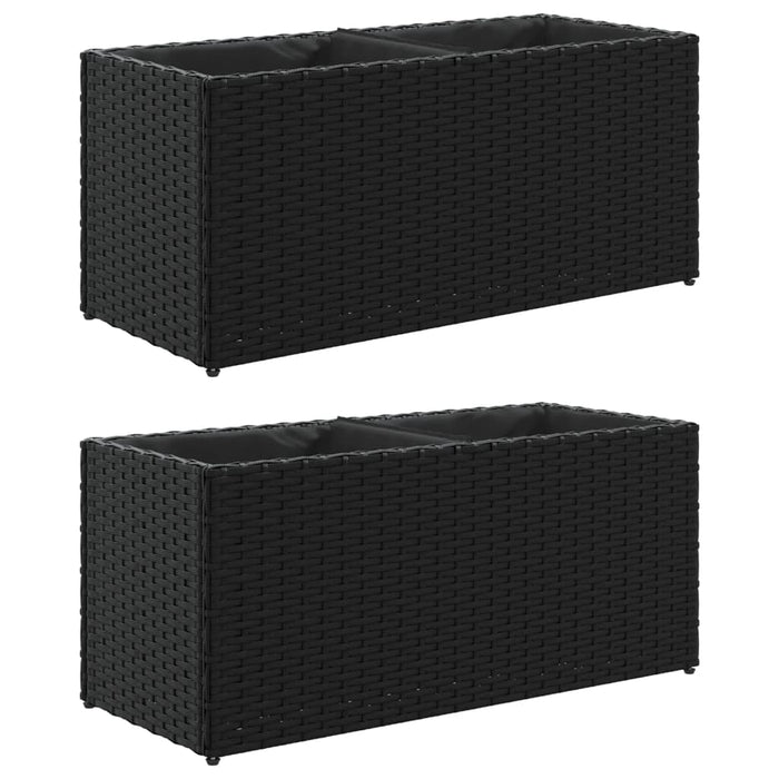Jardiniere grădină 2 ghivece 2 buc. negru 72x30x32 cm poliratan - WALTI WALTI