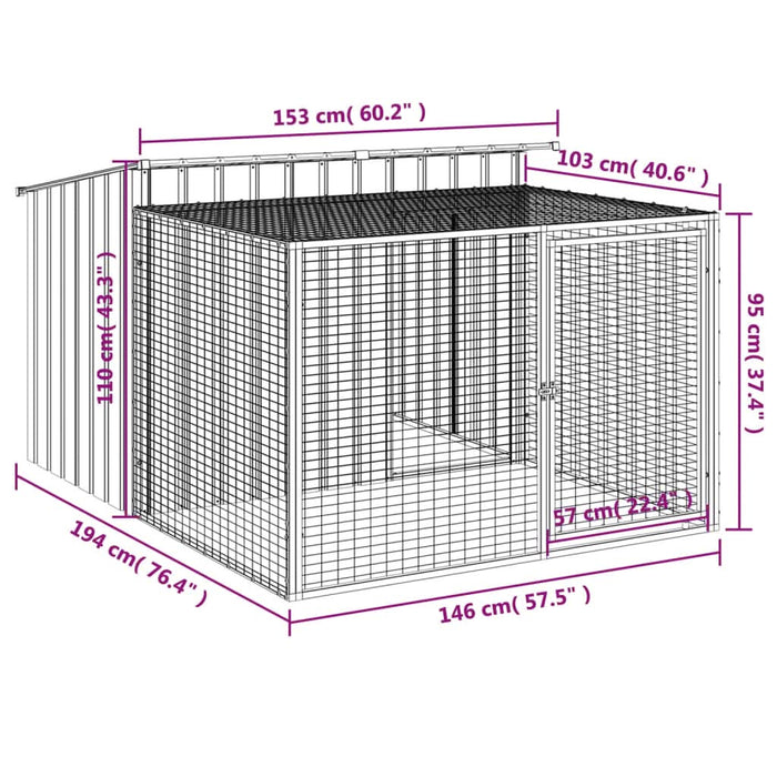 Cușcă de câini cu țarc, antracit 153x194x110 cm oțel galvanizat - WALTI WALTI