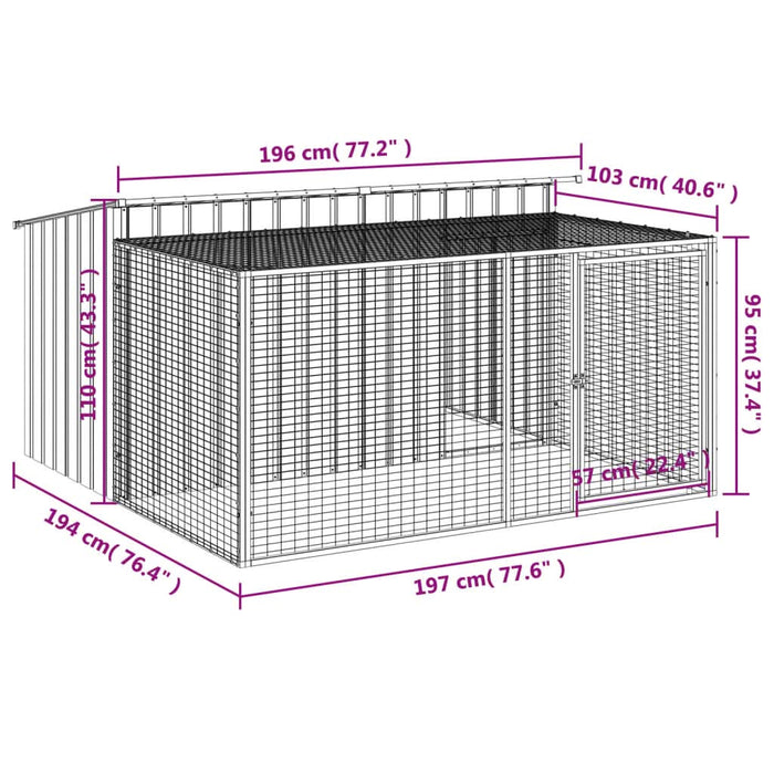 Cușcă câine cu țarc antracit 197x194x110 cm oțel galvanizat - WALTI WALTI