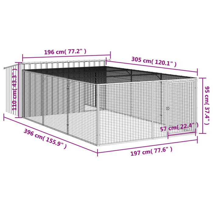 Cușcă câine cu țarc antracit 197x396x110 cm oțel galvanizat - WALTI WALTI