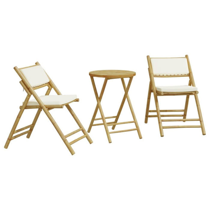Set de bistro pliabil, 3 piese, cu perne alb crem, bambus - WALTI WALTI