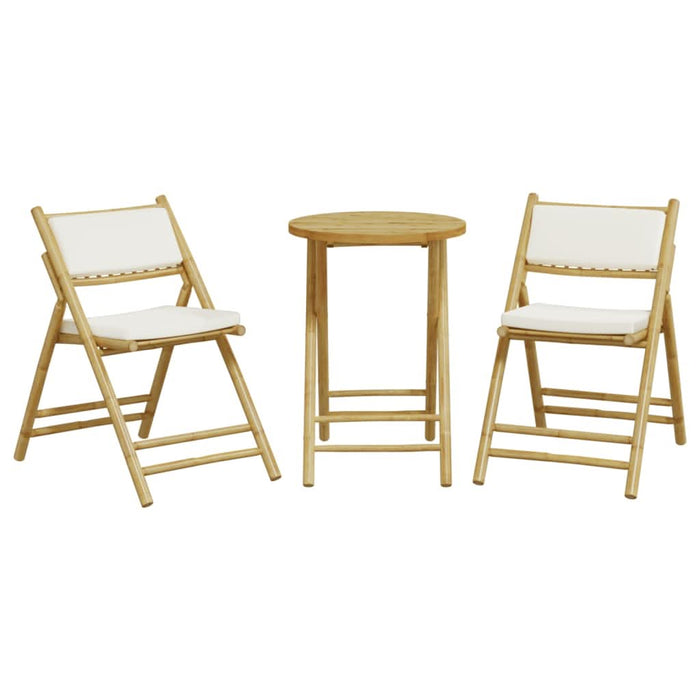 Set de bistro pliabil, 3 piese, cu perne alb crem, bambus - WALTI WALTI