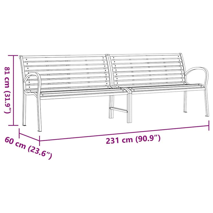Bancă de grădină, maro, 231 cm, lemn/oțel vopsit electrostatic - WALTI WALTI
