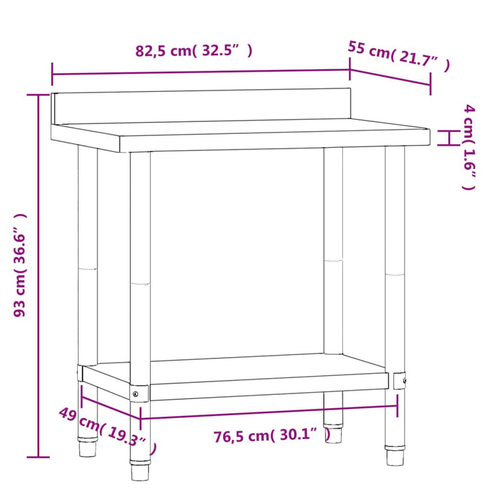 Masă de lucru bucătărie bordură antistropire 82,5x55x93 cm oțel - WALTI WALTI