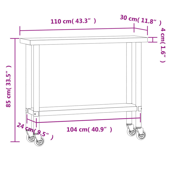 Masă de lucru bucătărie cu roți, 100x30x85 cm, oțel inoxidabil - WALTI WALTI