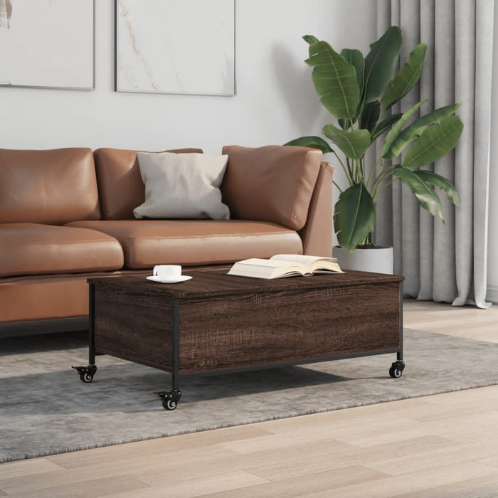 Măsuță cafea cu roți stejar maro 91x55x34 cm lemn prelucrat - WALTI WALTI